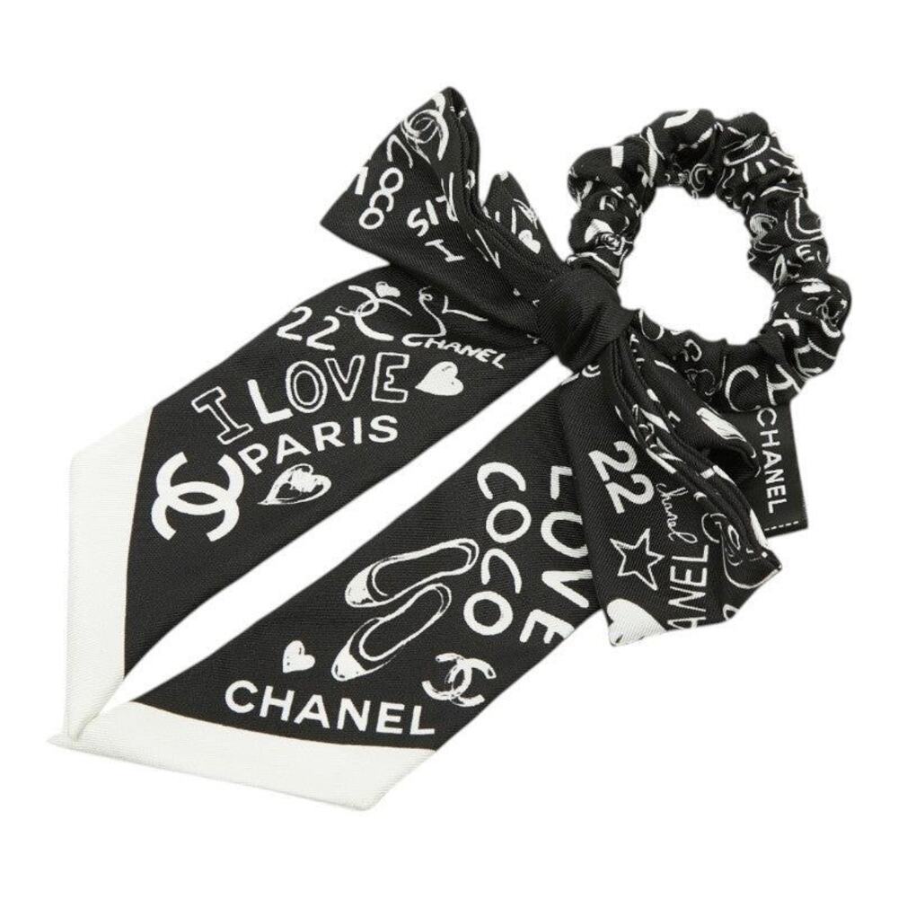 Chanel CC Logo Logo Silk Scrunchie Hair Accessory Black